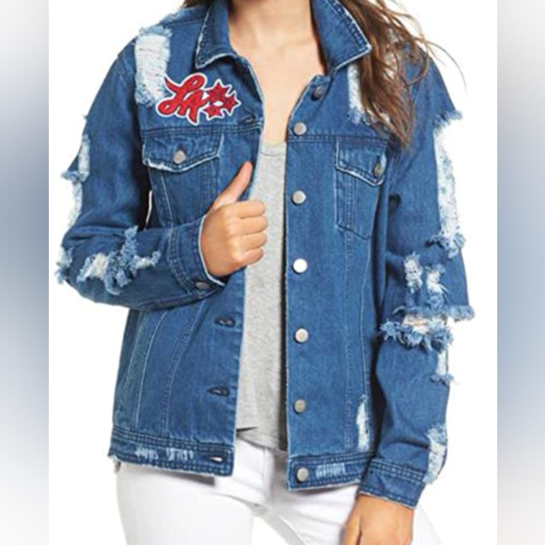 Tinsel Distressed Denim Jacket La Squad